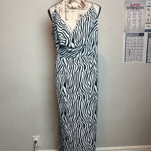 Zebra Print Plunge Neck Dress